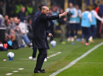 PARMA, ITALY - NOVEMBER 08: Massimiliano Allegri, Head Coach of AC Milan, reacts during the Serie A match between Parma Calcio 1913 and AC Milan at Stadio Ennio Tardini on November 08, 2025 in Parma, Italy. (Photo by Alessandro Sabattini/Getty Images)