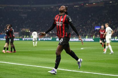 MILAN, ITALY - NOVEMBER 29: Rafael Leao of AC Milan celebrates scoring his team's first goal during the Serie A match between AC Milan and SS Lazio at Giuseppe Meazza Stadium on November 29, 2025 in Milan, Italy. (Photo by Marco Luzzani/Getty Images)