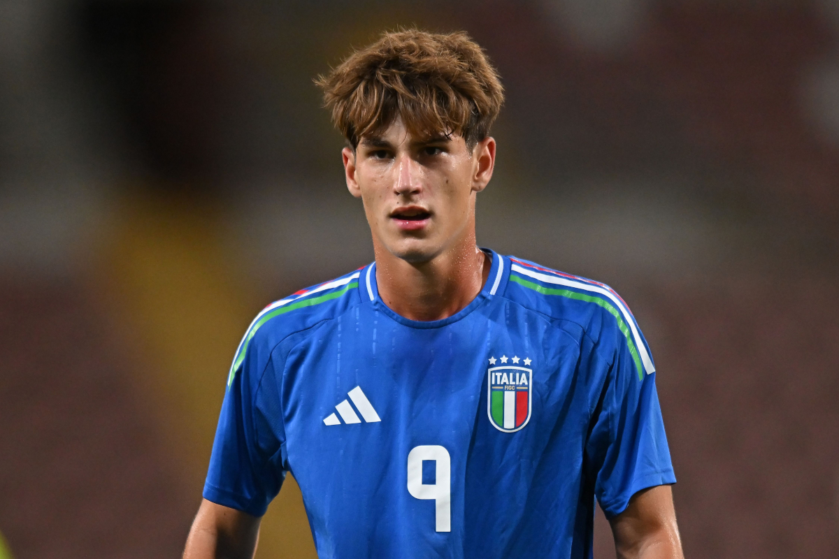 TRIESTE, ITALY - SEPTEMBER 09: Thomas Campaniello of Italy U17 looks on during the International Friendly match between Italy U17 and Spain U17 at Stadio Nereo Rocco on September 09, 2024 in Trieste, Italy. (Photo by Alessandro Sabattini/Getty Images)