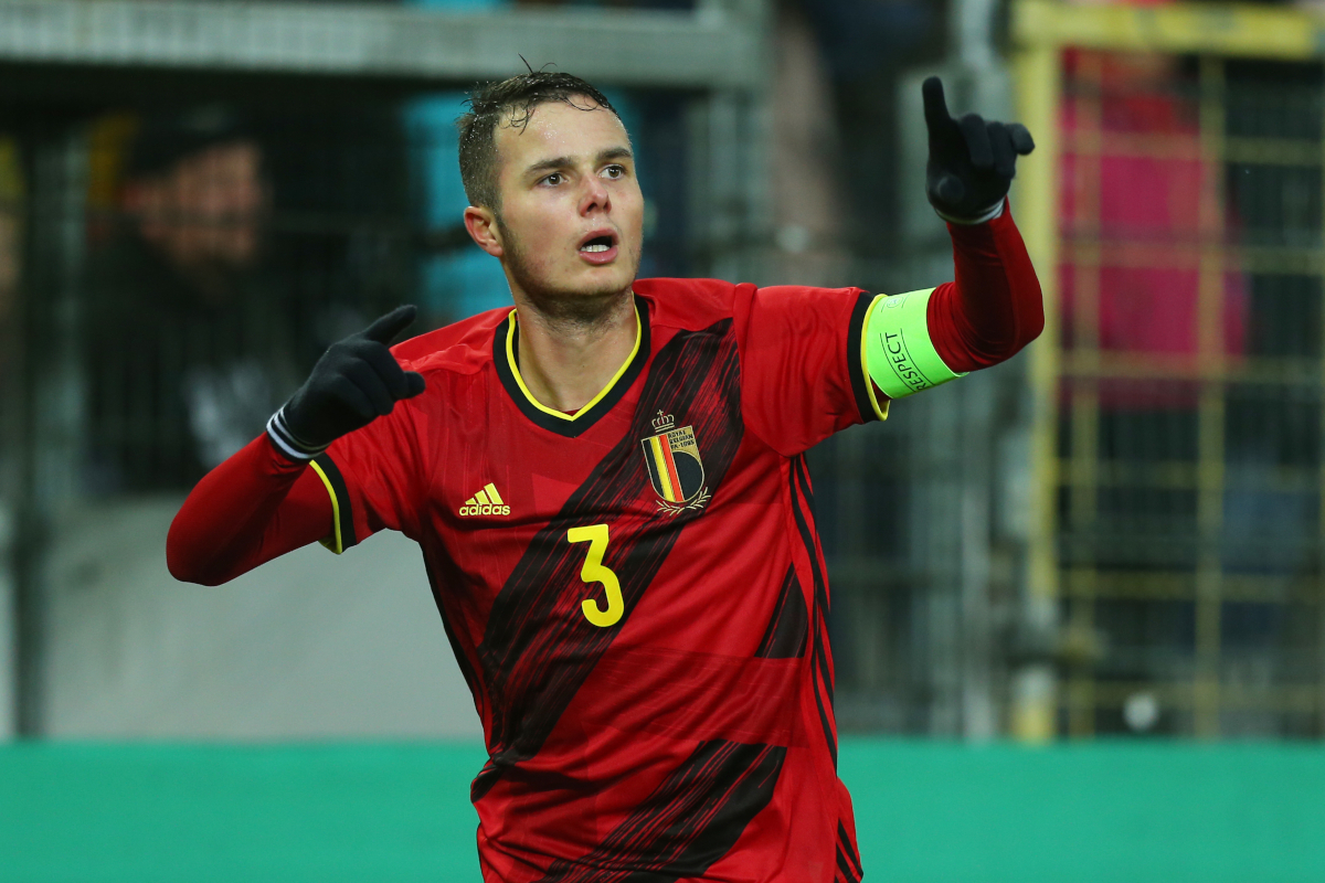 FREIBURG IM BREISGAU, GERMANY - NOVEMBER 17: Zinho Vanheusden of Belgium celebrates his goal during the UEFA Under 21 European Qualifier between Germany U21 and Belgium U21 at Schwarzwald-Stadion on November 17, 2019 in Freiburg im Breisgau, Germany. (Photo by Thomas Niedermueller/Getty Images for DFB)