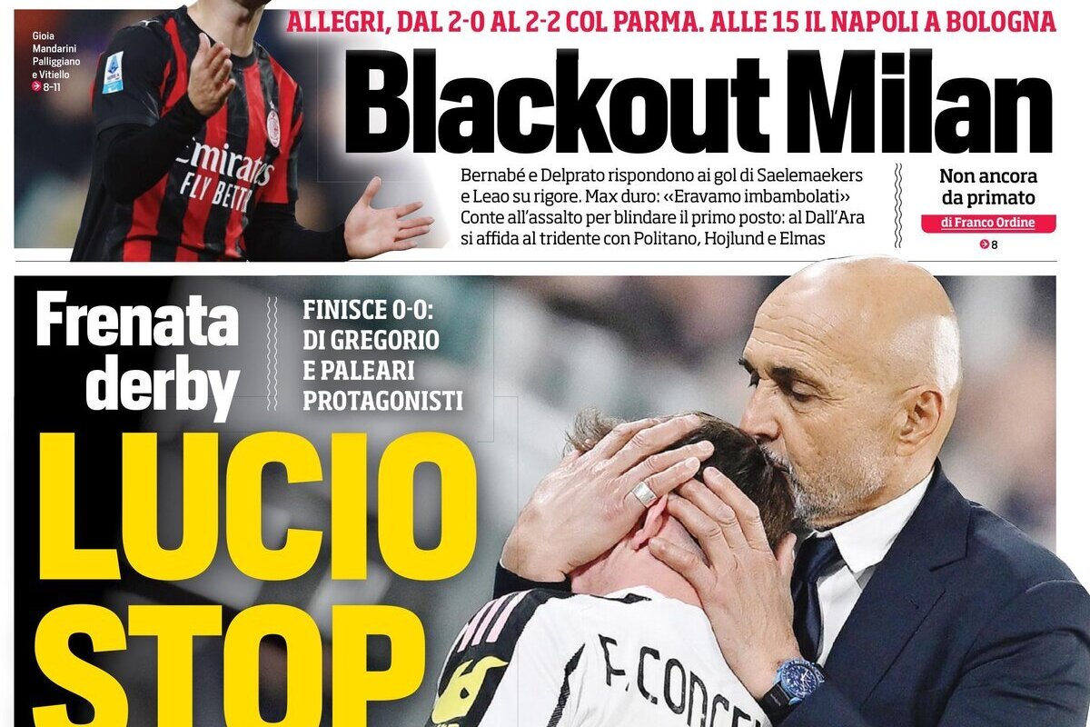 Today’s Papers: Juventus stopped, Milan blackout, Toro tough