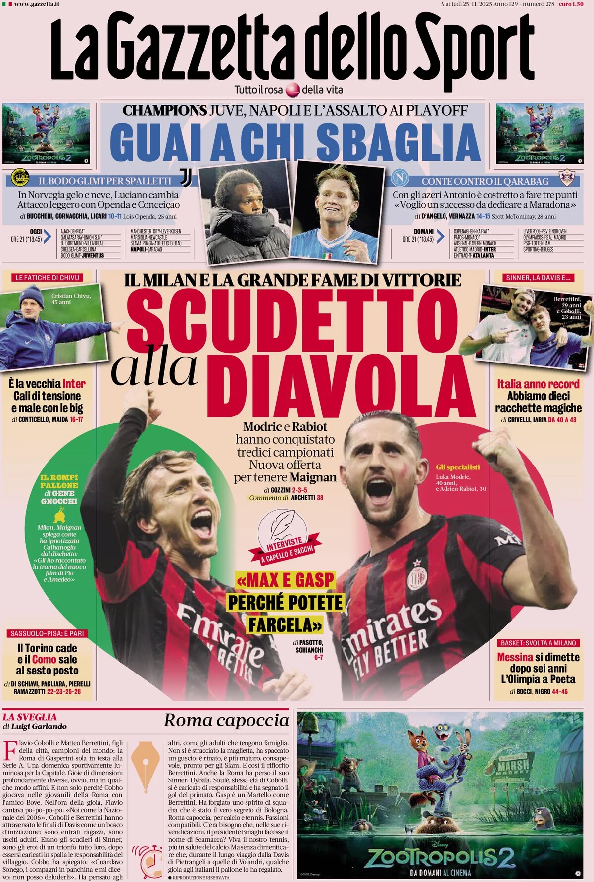 La Gazzetta dello Sport, la prima pagine del 28 aprile