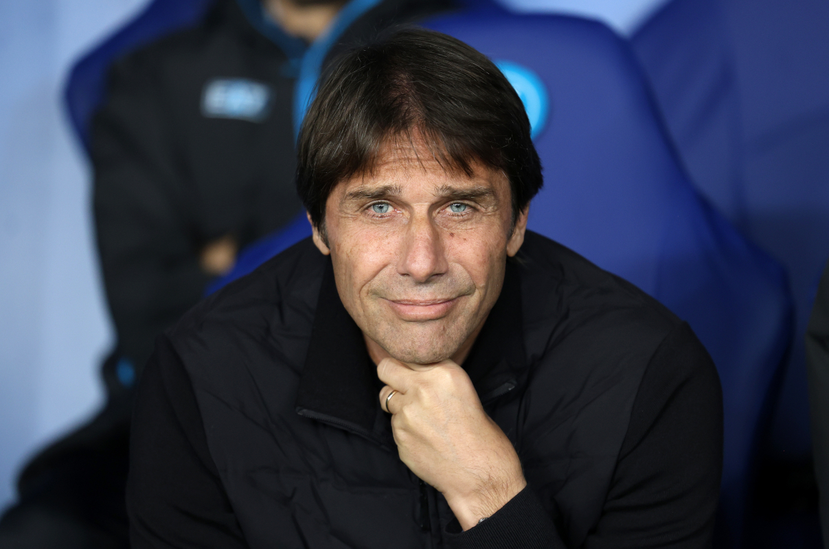 RIYADH, SAUDI ARABIA - DECEMBER 18: Antonio Conte, Head Coach of SSC Napoli, looks on prior to the Supercoppa Italiana Semi-Final match between SSC Napoli and AC Milan at King Saud University Stadium on December 18, 2025 in Riyadh, Saudi Arabia. (Photo by Yasser Bakhsh/Getty Images)