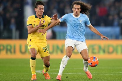 ROME, ITALY - DECEMBER 04: Matteo Guendouzi of Lazio battles for possession with Ardon Jashari of AC Milan during the Coppa Italia Round of 16 match between SS Lazio and AC Milan at Olimpico Stadium on December 04, 2025 in Rome, Italy. (Photo by Paolo Bruno/Getty Images)