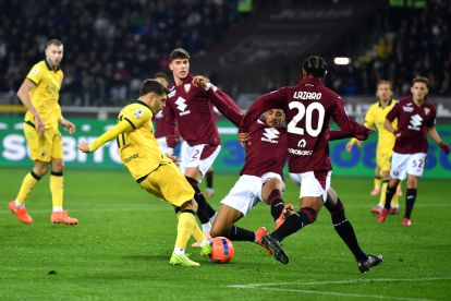 TURIN, ITALY - DECEMBER 08: Christian Pulisic of AC Milan scores his team's second goal during the Serie A match between Torino FC and AC Milan at Stadio Olimpico di Torino on December 08, 2025 in Turin, Italy. (Photo by Valerio Pennicino/Getty Images)