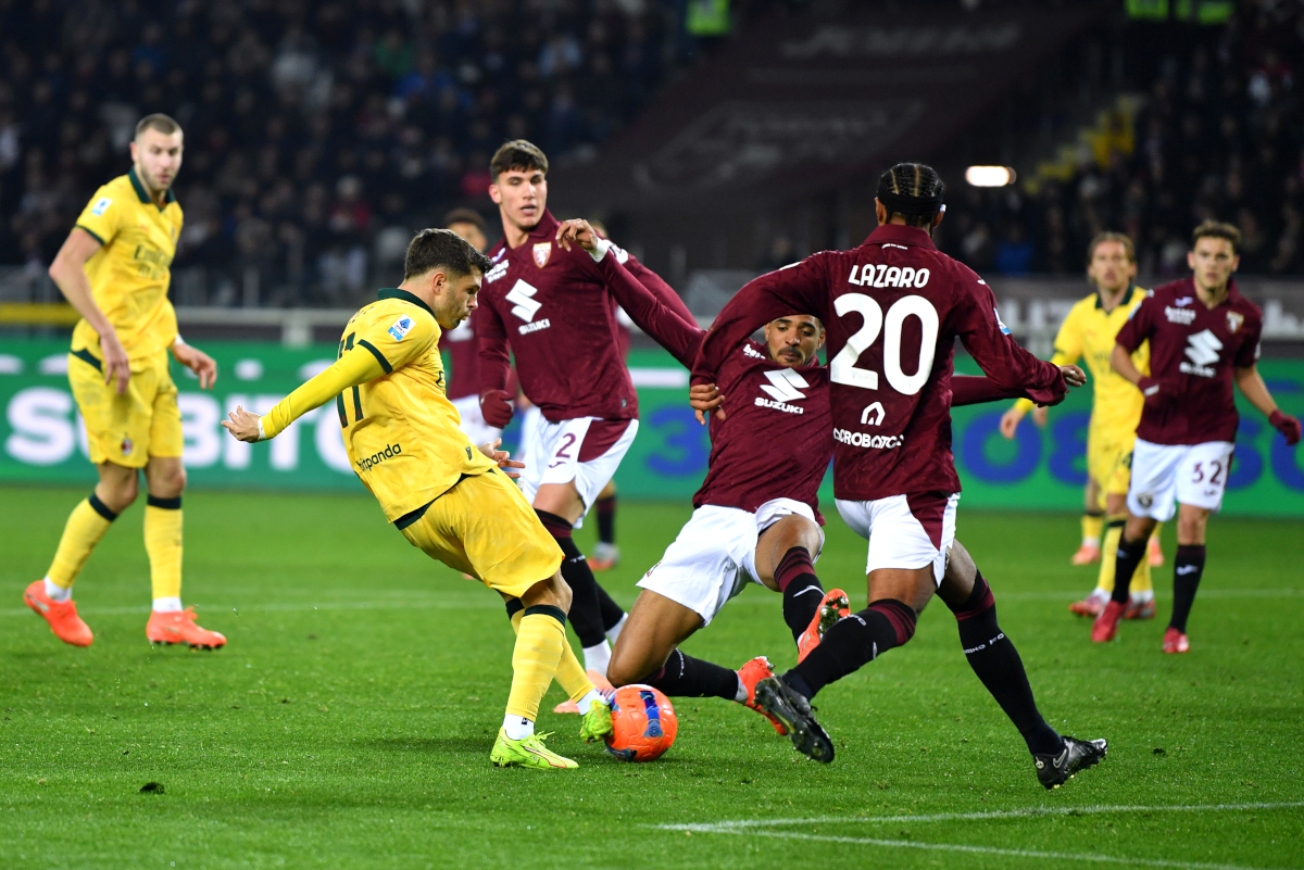 TURIN, ITALY - DECEMBER 08: Christian Pulisic of AC Milan scores his team's second goal during the Serie A match between Torino FC and AC Milan at Stadio Olimpico di Torino on December 08, 2025 in Turin, Italy. (Photo by Valerio Pennicino/Getty Images)