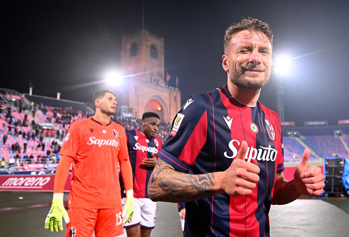 BOLOGNA, ITALY - DECEMBER 04: Ciro Immobile of Bologna celebrates after the team's victory in the Coppa Italia Round of 16 match between Bologna FC and Parma Calcio at Renato Dall'Ara Stadium on December 04, 2025 in Bologna, Italy. (Photo by Alessandro Sabattini/Getty Images)
