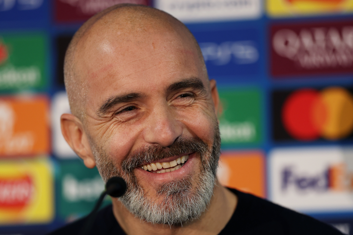LONDON, ENGLAND - NOVEMBER 24: Enzo Maresca, Manager of Chelsea, reacts as he speaks to the media during a Chelsea Press Conference at Stamford Bridge on November 24, 2025 in London, England. (Photo by Andrew Redington/Getty Images)