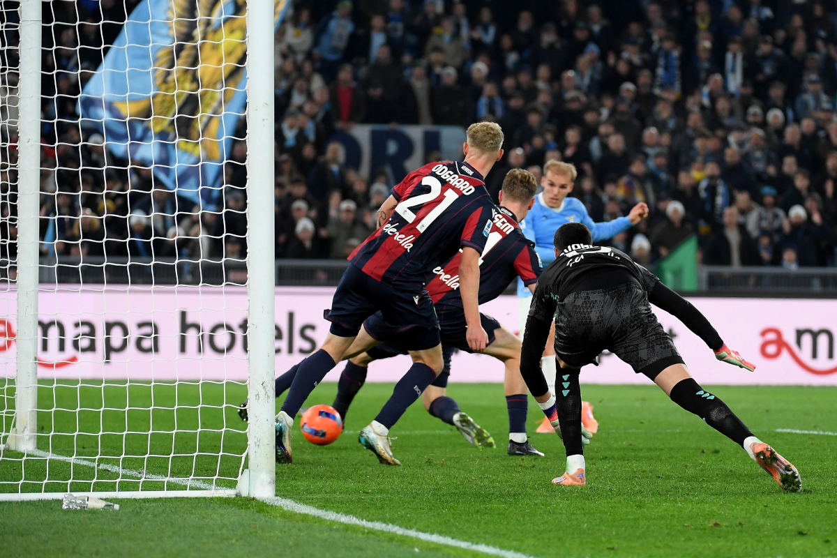 ROME, ITALY - DECEMBER 07: Gustav Isaksen of SS Lazio scores a opening goal during the Serie A match between SS Lazio and Bologna FC 1909 at Stadio Olimpico on December 07, 2025 in Rome, Italy. (Photo by Marco Rosi - SS Lazio/Getty Images)