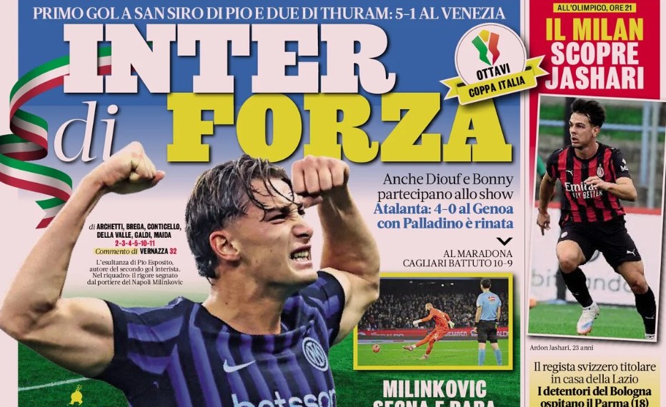 Today’s Papers – Inter with strength, Milan discover Jashari