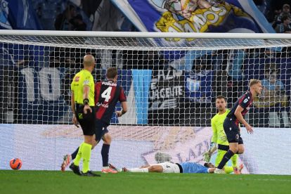 ROME, ITALY - DECEMBER 07: Jens Odgaard of Bologna FC celebrates a first goal during the Serie A match between SS Lazio and Bologna FC 1909 at Stadio Olimpico on December 07, 2025 in Rome, Italy. (Photo by Marco Rosi - SS Lazio/Getty Images)
