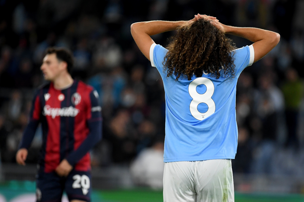 ROME, ITALY - DECEMBER 07: Matteo Guendouzi of SS Lazio reacts during the Serie A match between SS Lazio and Bologna FC 1909 at Stadio Olimpico on December 07, 2025 in Rome, Italy. (Photo by Marco Rosi - SS Lazio/Getty Images)