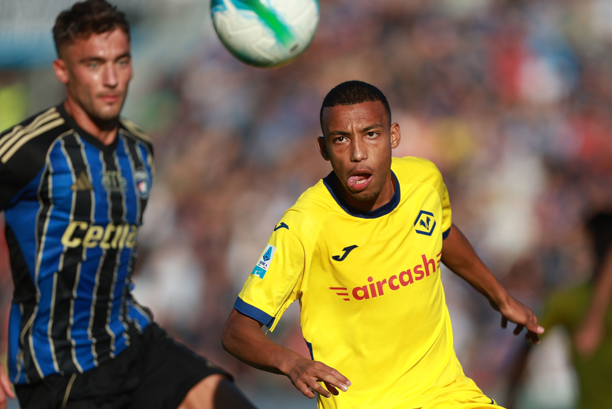 PISA, ITALY - OCTOBER 18: Rafik Belghali of Hellas Verona reacts during the Serie A match between Pisa SC and Hellas Verona FC at Arena Garibaldi on October 18, 2025 in Pisa, Italy. (Photo by Gabriele Maltinti/Getty Images)