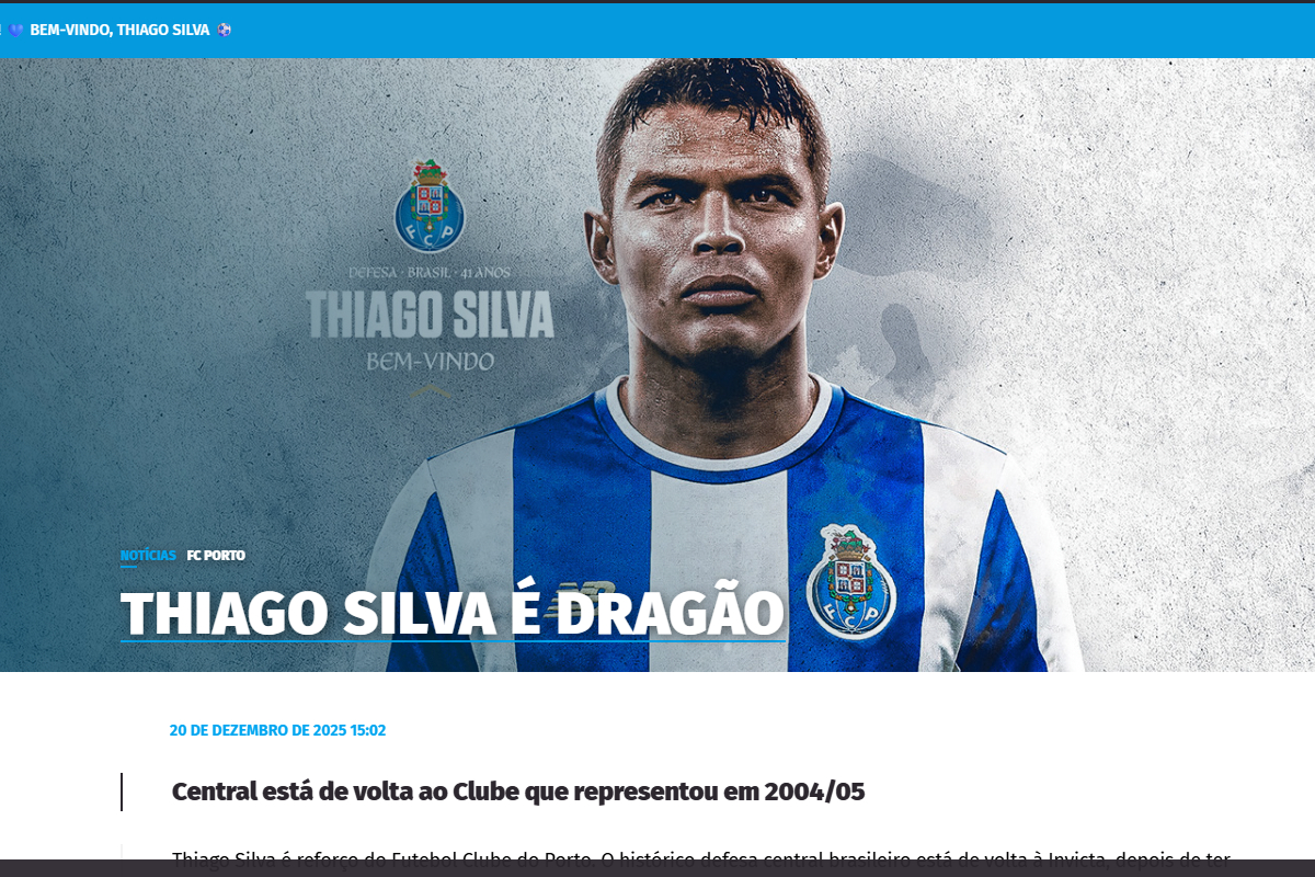 Official: Thiago Silva signs for FC Porto to end AC Milan and Chelsea speculation