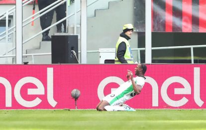 MILAN, ITALY - DECEMBER 14: Ismael Kone of US Sassuolo Calcio celebrates scoring his team's first goal during the Serie A match between AC Milan and US Sassuolo Calcio at Giuseppe Meazza Stadium on December 14, 2025 in Milan, Italy. (Photo by Marco Luzzani/Getty Images)