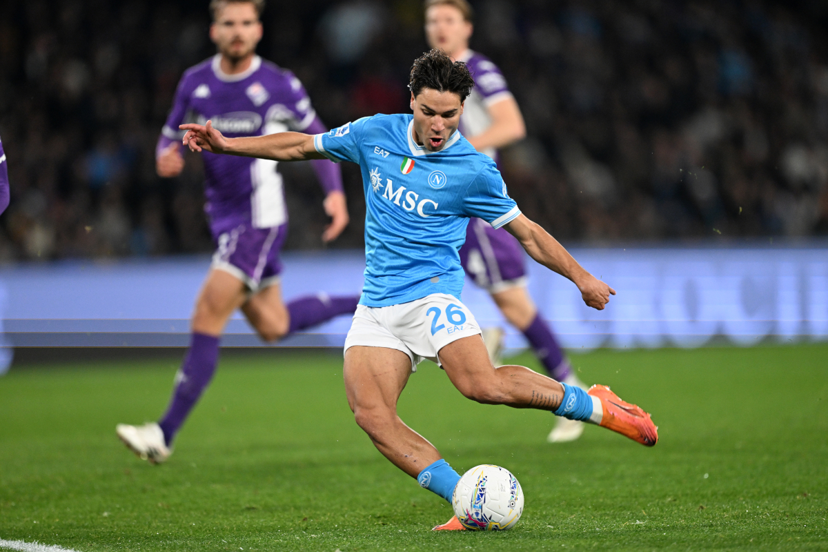 NAPLES, ITALY - JANUARY 31: Antonio Vergara of SSC Napoli scores his sides first goal during the Serie A match between SSC Napoli and ACF Fiorentina at Stadio Diego Armando Maradona on January 31, 2026 in Naples, Italy. (Photo by Francesco Pecoraro/Getty Images)
