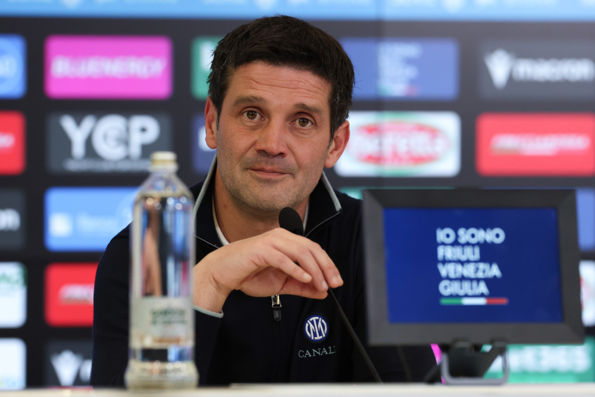UDINE, ITALY - JANUARY 17: Cristian Chivu, manager of FC Internazionale, during the post-match press conference at the Serie A match between Udinese Calcio and FC Internazionale at Stadio Friuli on January 17, 2026 in Udine, Italy. (Photo by Timothy Rogers/Getty Images)