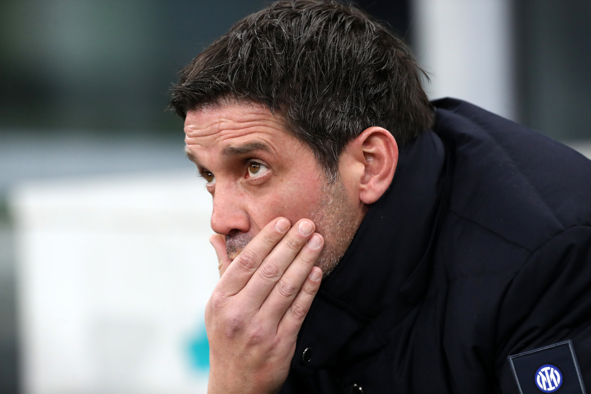 MILAN, ITALY - JANUARY 14: Cristian Chivu, Head Coach of FC Internazionale Milano, looks on prior to the Serie A match between FC Internazionale and US Lecce at Giuseppe Meazza Stadium on January 14, 2026 in Milan, Italy. (Photo by Marco Luzzani/Getty Images)