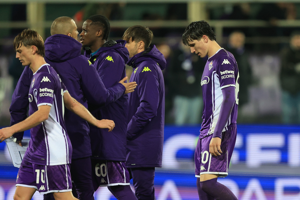 FLORENCE, ITALY - JANUARY 24: Giovanni Fabbian of ACF Fiorentina shows his dejection during the Serie A match between ACF Fiorentina and Cagliari Calcio at Artemio Franchi on January 24, 2026 in Florence, Italy. (Photo by Gabriele Maltinti/Getty Images)