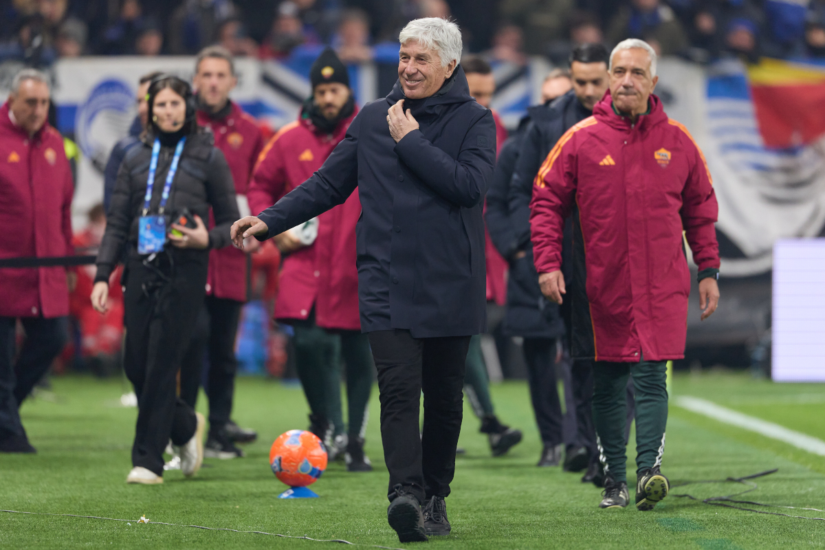 BERGAMO, ITALY - JANUARY 03: Gian Piero Gasperini, Head Coach of AS Roma reacts during the Serie A match between Atalanta BC and AS Roma at New Balance Arena on January 03, 2026 in Bergamo, Italy. (Photo by Emmanuele Ciancaglini/Getty Images)