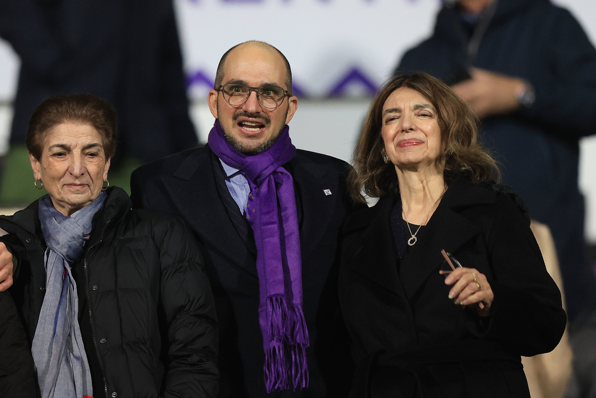 FLORENCE, ITALY - JANUARY 27: Giuseppe B. Commisso president of ACF Fiorentina and his mother Catherine Commisso during the Coppa Italia match between of ACF Fiorentina and of Como 1907 at Stadio Artemio Franchi on January 27, 2026 in Florence, Italy. (Photo by Gabriele Maltinti/Getty Images)