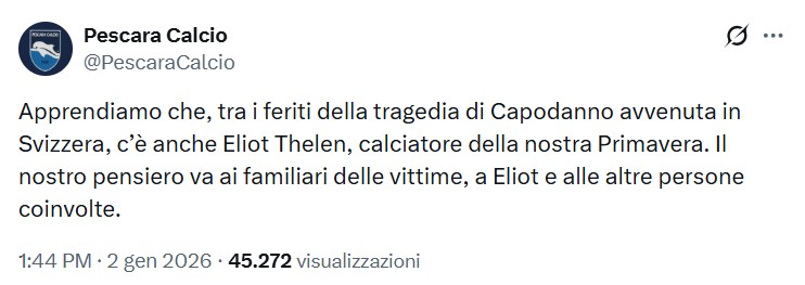 Pescara Primavera player ‘saw horrible things’ in Swiss ski resort fire