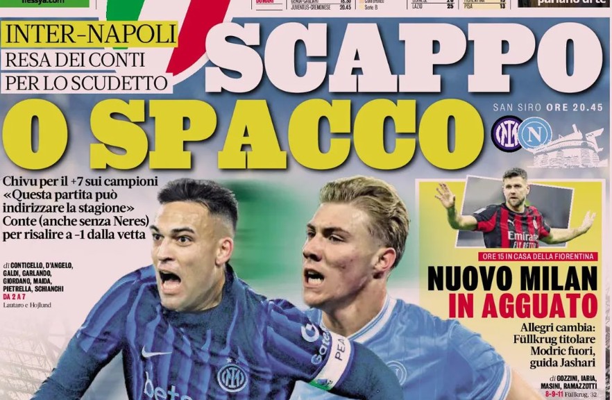 Today’s Papers – Inter vs. Napoli, Scudetto on the table. Milan’s rotations