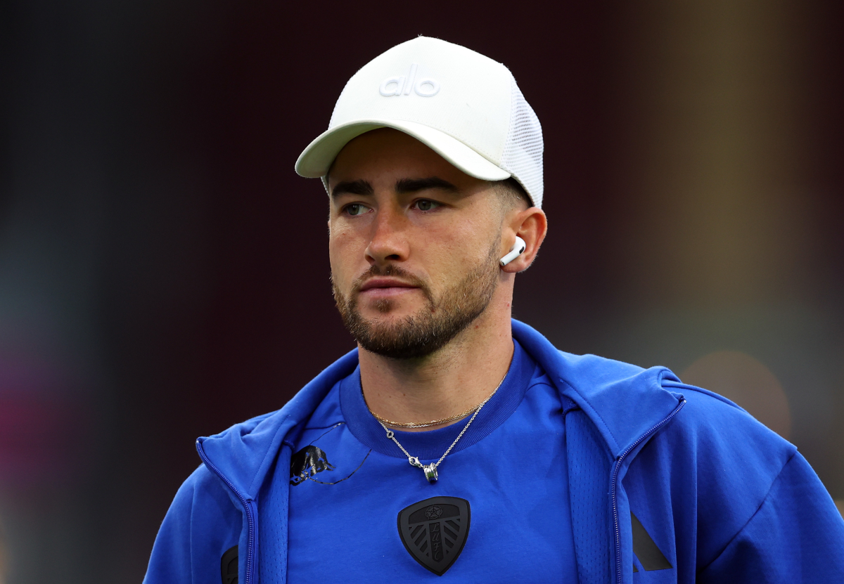 BURNLEY, ENGLAND - OCTOBER 18: Jack Harrison of Leeds United arrives at the stadium prior to the Premier League match between Burnley and Leeds United at Turf Moor on October 18, 2025 in Burnley, England. (Photo by Molly Darlington/Getty Images)