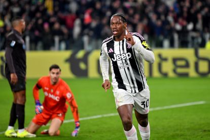 TURIN, ITALY - JANUARY 25: Jonathan David of Juventus celebrates scoring his team's first goal during the Serie A match between Juventus FC and SSC Napoli at Juventus Stadium on January 25, 2026 in Turin, Italy. (Photo by Valerio Pennicino/Getty Images)