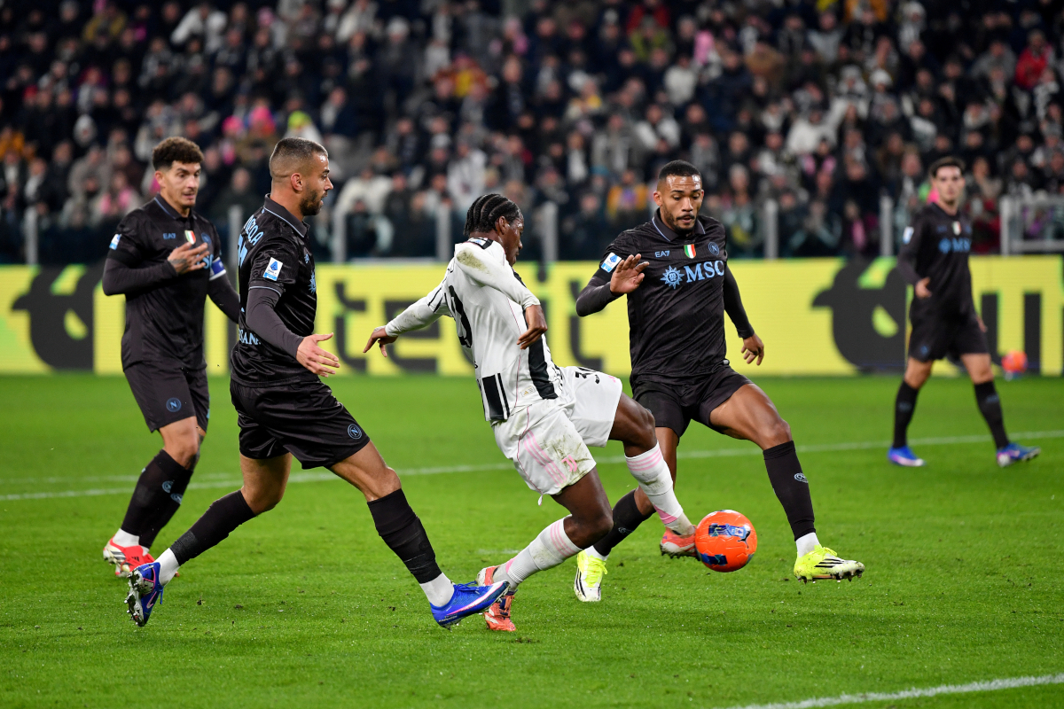 TURIN, ITALY - JANUARY 25: Jonathan David of Juventus scores his team's first goal during the Serie A match between Juventus FC and SSC Napoli at Juventus Stadium on January 25, 2026 in Turin, Italy. (Photo by Valerio Pennicino/Getty Images)