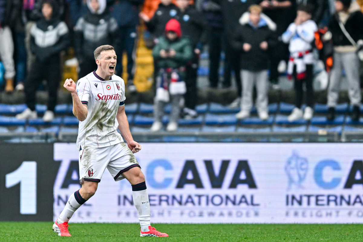 GENOA, ITALY - JANUARY 25: Lewis Ferguson of Bologna celebrates after scoring a goal during the Serie A match between Genoa CFC and Bologna FC 1909 at Luigi Ferraris Stadium on January 25, 2026 in Genoa, Italy. (Photo by Getty Images)
