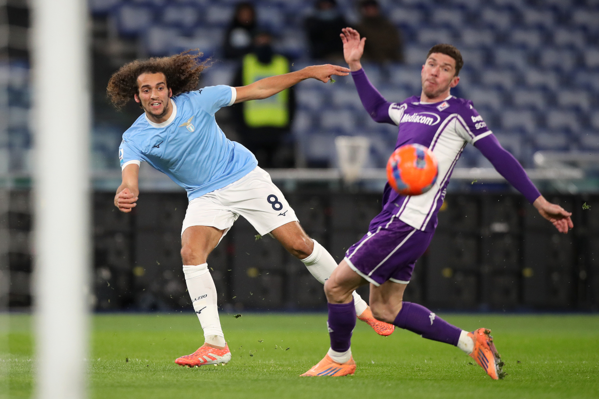 ROME, ITALY - JANUARY 07: Matteo Guendouzi of Lazio shoots on target during the Serie A match between SS Lazio and ACF Fiorentina at Stadio Olimpico on January 07, 2026 in Rome, Italy. (Photo by Paolo Bruno/Getty Images)