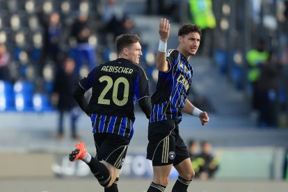 PISA, ITALY - JANUARY 31: Michel Aebischer of Pisa Sporting Club celebrates after scoring a goal during the Serie A match between Pisa SC and US Sassuolo Calcio at Arena Garibaldi on January 31, 2026 in Pisa, Italy. (Photo by Gabriele Maltinti/Getty Images)