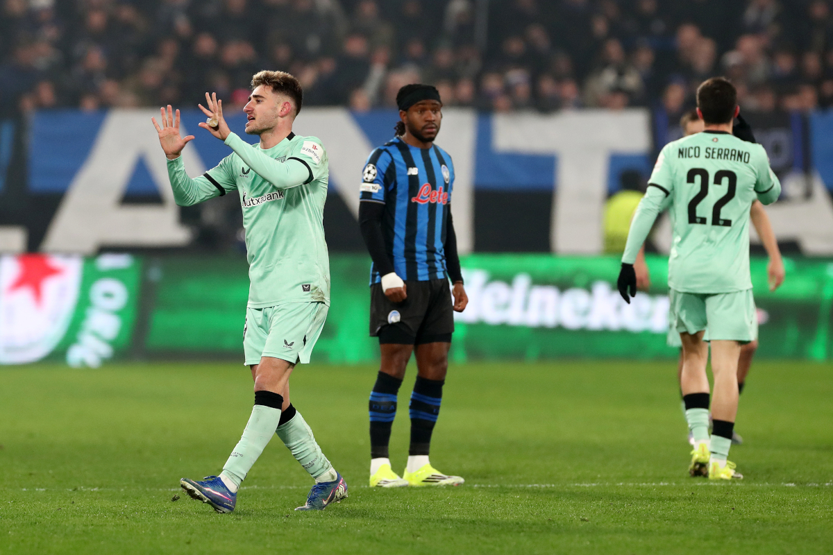 BERGAMO, ITALY - JANUARY 21: Robert Navarro of Athletic Club celebrates scoring his team's third goal during the UEFA Champions League 2025/26 League Phase MD7 match between Atalanta BC and Athletic Club at Stadio di Bergamo on January 21, 2026 in Bergamo, Italy. (Photo by Marco Luzzani/Getty Images)