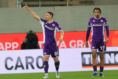FLORENCE, ITALY - JANUARY 27: Roberto Piccoli of ACF Fiorentina celebrates after scoring a goal during of the Coppa Italia match between of ACF Fiorentina and of Como 1907 at Stadio Artemio Franchi on January 27, 2026 in Florence, Italy. (Photo by Gabriele Maltinti/Getty Images)