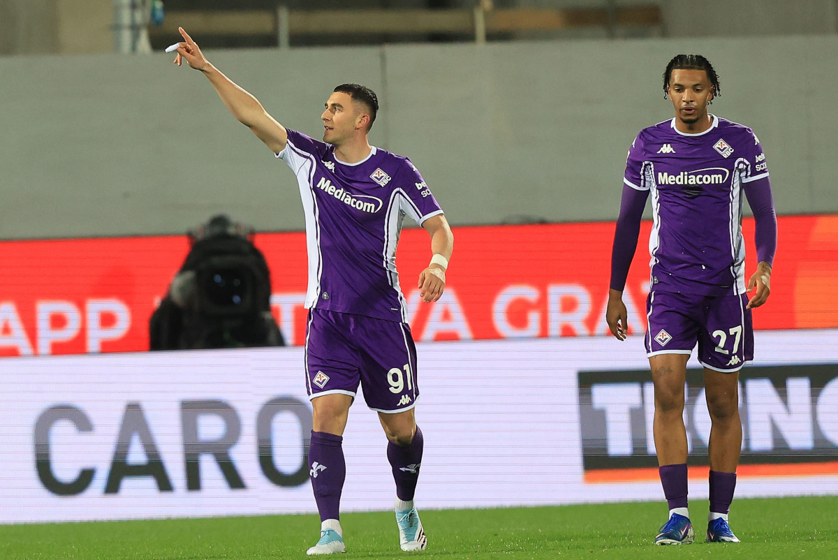 FLORENCE, ITALY - JANUARY 27: Roberto Piccoli of ACF Fiorentina celebrates after scoring a goal during of the Coppa Italia match between of ACF Fiorentina and of Como 1907 at Stadio Artemio Franchi on January 27, 2026 in Florence, Italy. (Photo by Gabriele Maltinti/Getty Images)
