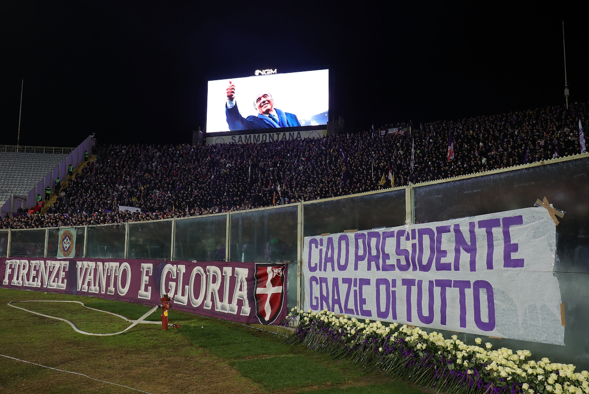 FLORENCE, ITALY - JANUARY 24: In memory of Rocco Commisso during the Serie A match between ACF Fiorentina and Cagliari Calcio at Artemio Franchi on January 24, 2026 in Florence, Italy. (Photo by Gabriele Maltinti/Getty Images)