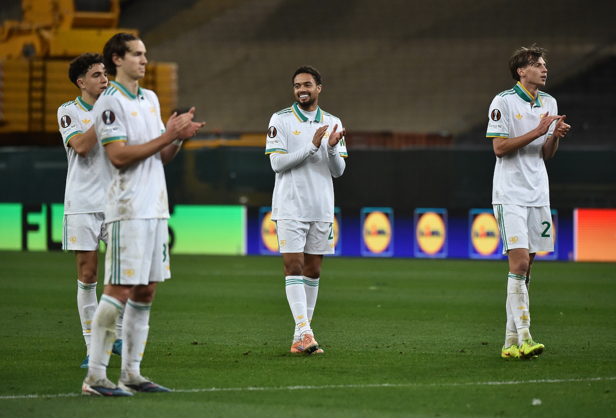 ATHENS, GREECE - JANUARY 29: Devyne Rensch of AS Roma applauds the fans after the UEFA Europa League 2025/26 League Phase MD8 match between Panathinaikos FC and AS Roma at Spyros Louis on January 29, 2026 in Athens, Greece. (Photo by Milos Bicanski/Getty Images)