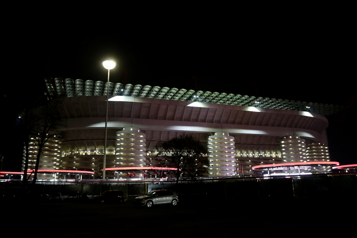 MILAN, ITALY - JANUARY 18: General view outside the stadium prior to the Serie A match between AC Milan and US Lecce at Giuseppe Meazza Stadium on January 18, 2026 in Milan, Italy. (Photo by Marco Luzzani/Getty Images)