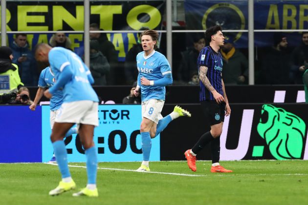 MILAN, ITALY - JANUARY 11: Scott McTominay of SSC Napoli celebrates scoring his team's first goal during the Serie A match between FC Internazionale and SSC Napoli at Giuseppe Meazza Stadium on January 11, 2026 in Milan, Italy. (Photo by Marco Luzzani/Getty Images)