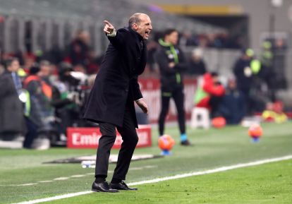MILAN, ITALY - JANUARY 08: Massimiliano Allegri, Head Coach of AC Milan, gives the team instructions during the Serie A match between AC Milan and Genoa CFC at Giuseppe Meazza Stadium on January 08, 2026 in Milan, Italy. (Photo by Marco Luzzani/Getty Images)