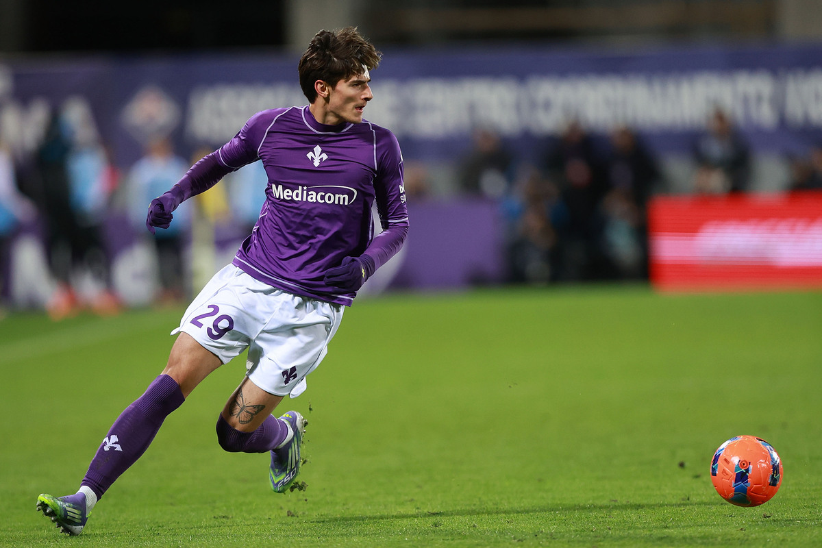 FLORENCE, ITALY - NOVEMBER 22: Niccolo' Fortini of ACF Fiorentina in action during the Serie A match between ACF Fiorentina and Juventus FC at Artemio Franchi on November 22, 2025 in Florence, Italy. (Photo by Gabriele Maltinti/Getty Images)