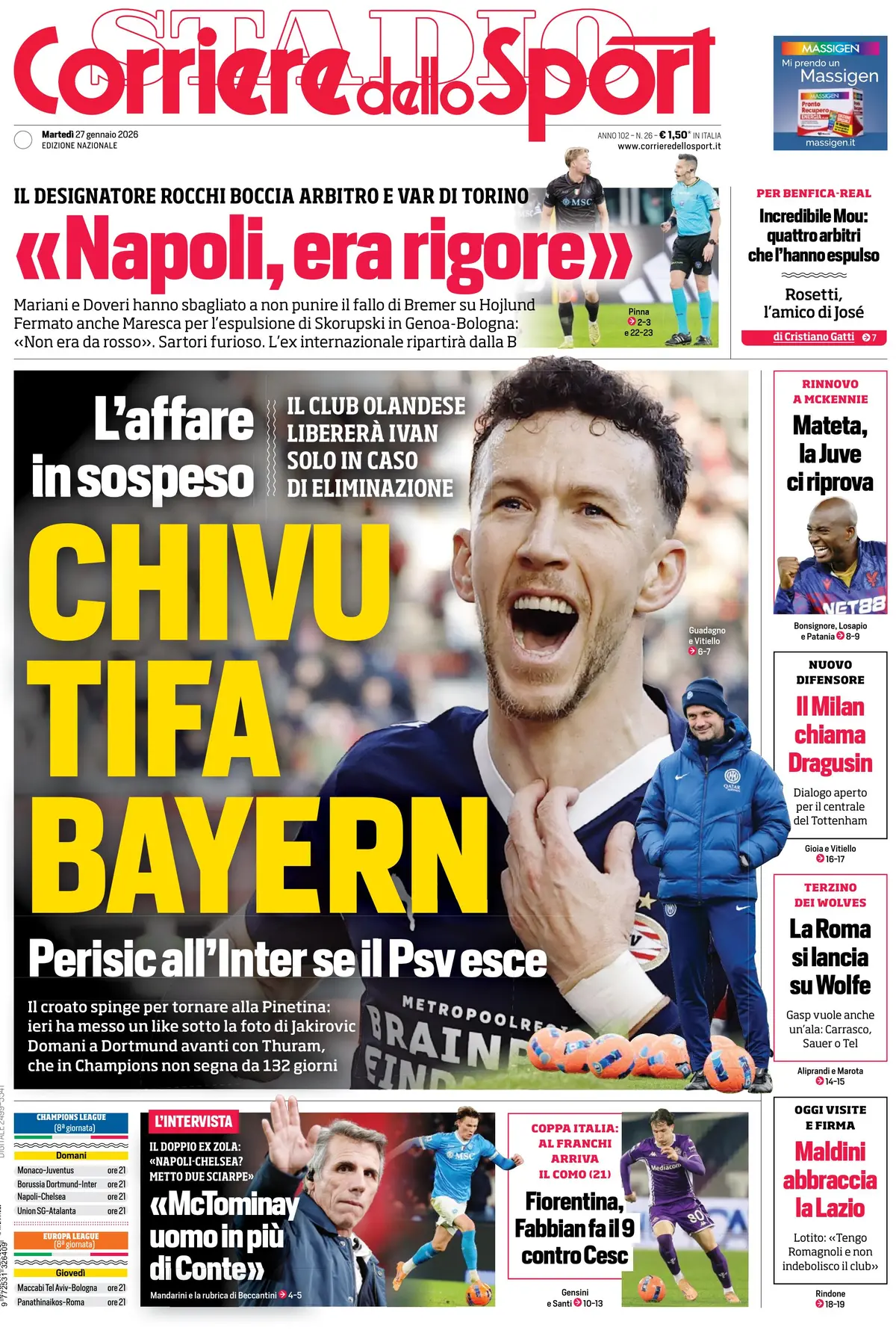 Today’s papers – Inter push for Perisic; Napoli in crisis