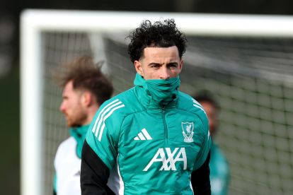 KIRKBY, ENGLAND - JANUARY 20: Curtis Jones of Liverpool looks on during a Liverpool FC Training Session at AXA Training Centre on January 20, 2026 in Kirkby, England. (Photo by Jan Kruger/Getty Images)