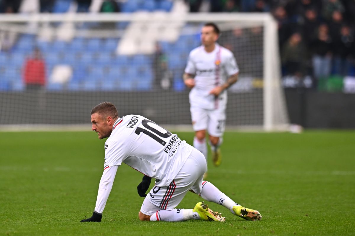 SASSUOLO, ITALY - JANUARY 25: Jamie Vardy of Cremonese reacts during the Serie A match between US Sassuolo Calcio and US Cremonese at Mapei Stadium Citta del Tricolore on January 25, 2026 in Sassuolo, Italy. (Photo by Alessandro Sabattini/Getty Images)