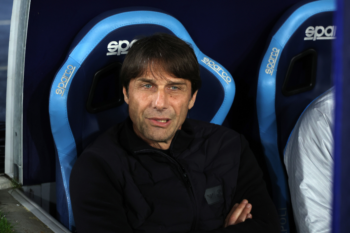 NAPLES, ITALY - FEBRUARY 10: Antonio Conte, SSC Napoli head coach, gestures before the Coppa Italia match between SSC Napoli and Como 1907 at Stadio Diego Armando Maradona on February 10, 2026 in Naples, Italy. (Photo by Francesco Pecoraro/Getty Images)
