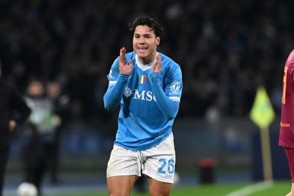 NAPLES, ITALY - FEBRUARY 15: Antonio Vergara of SSC Napoli during the Serie A match between SSC Napoli and AS Roma at Stadio Diego Armando Maradona on February 15, 2026 in Naples, Italy. (Photo by Francesco Pecoraro/Getty Images)