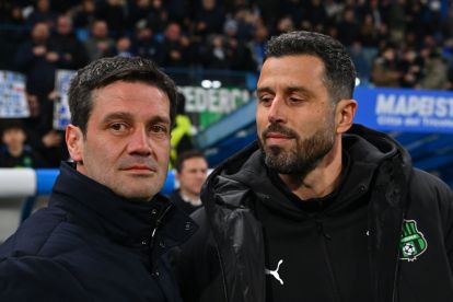 SASSUOLO, ITALY - FEBRUARY 08: Cristian Chivu head coach of FC Internazionale and Fabio Grosso head coach of US Sassuolo during the Serie A match between US Sassuolo Calcio and FC Internazionale at Mapei Stadium Citta del Tricolore on February 08, 2026 in Sassuolo, Italy. (Photo by Alessandro Sabattini/Getty Images)