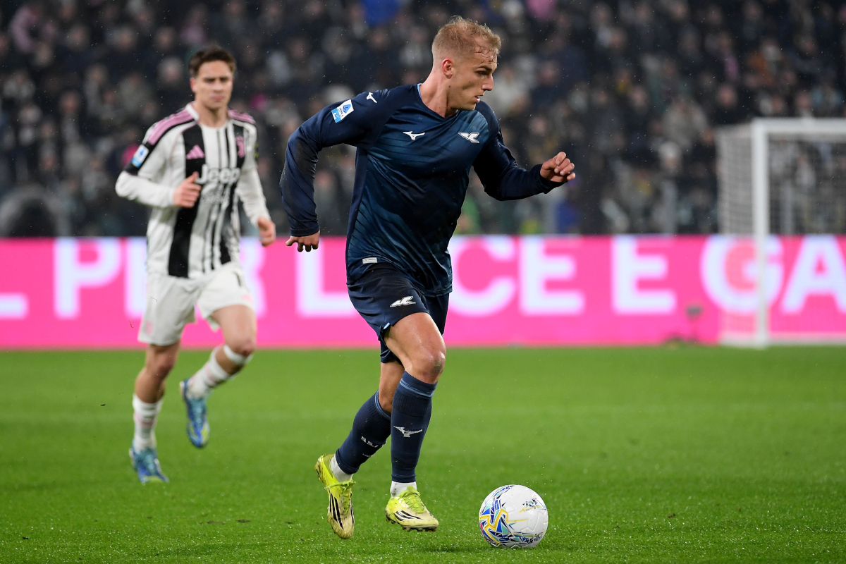 TURIN, ITALY - FEBRUARY 08: Gustav Isaksen of SS Lazio in action during the Serie A match between Juventus FC and SS Lazio at the Juventus stadium on February 08, 2026 in Turin, Italy. (Photo by Marco Rosi - SS Lazio/Getty Images)