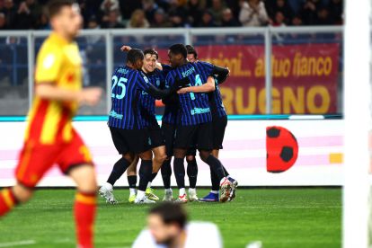 LECCE, ITALY - FEBRUARY 21: Henrikh Mkhitaryan of Inter celebrates after scoring his team's opening goal during the Serie A match between US Lecce and FC Internazionale at Stadio Via del Mare on February 21, 2026 in Lecce, Italy. (Photo by Maurizio Lagana/Getty Images)